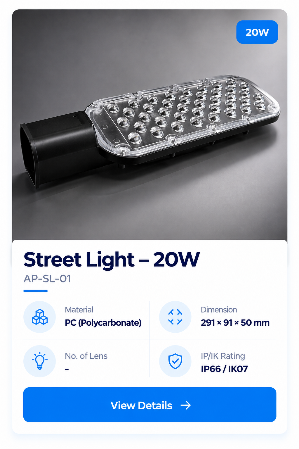 20W LED Street Light Product Card