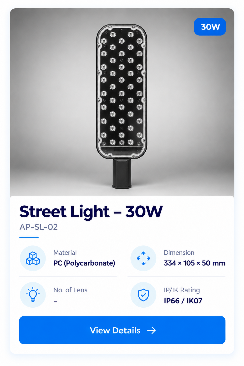 30W Street Light Product Card