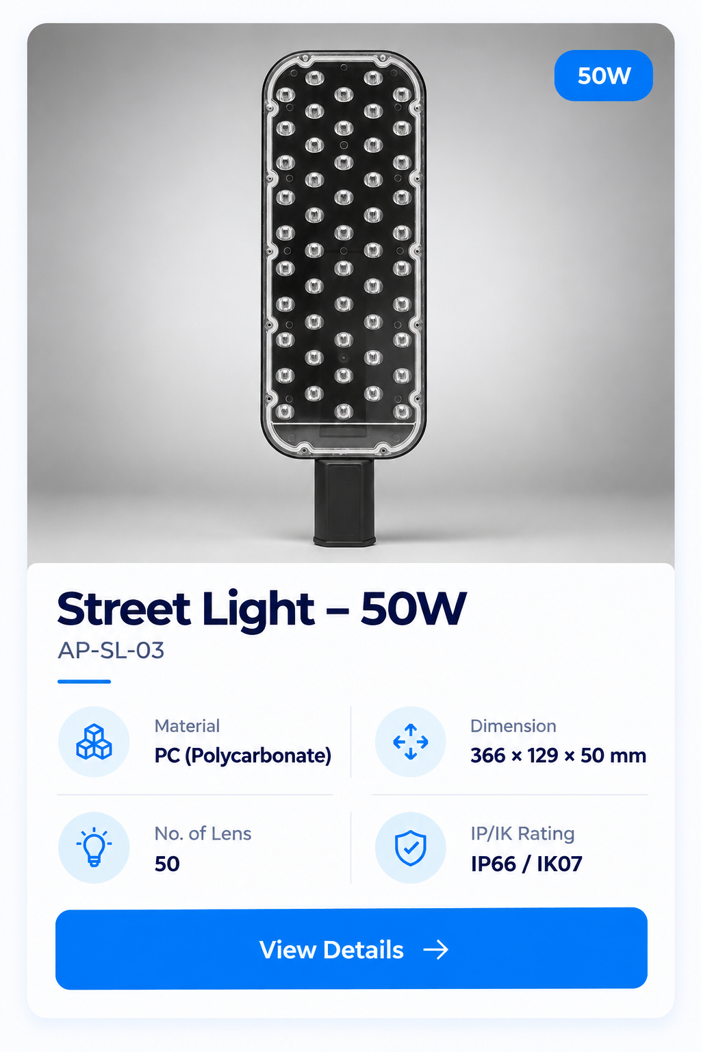 50W Street Light Product Card